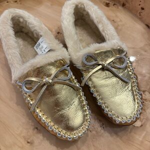 J. Crew Gold Women's Slippers with Bow Accent